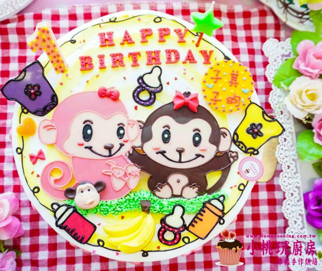 【超级萌猴】卡通猴子翻糖生日蛋糕宝宝周岁百日创意定制成都同城